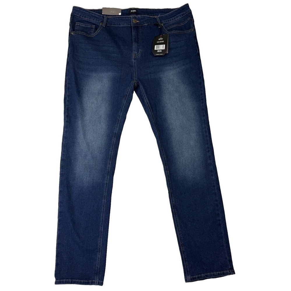NWT Blu Rock Denim 4 Way Stretch Straight Jeans Dark Wash JMBJ-02DW 36X31